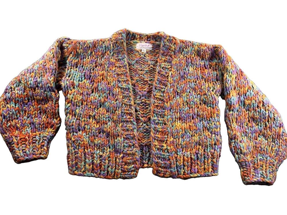 Sugarfox Chunky Knit Cardigan Women L Multicolor Open Front Balloon Sleeve